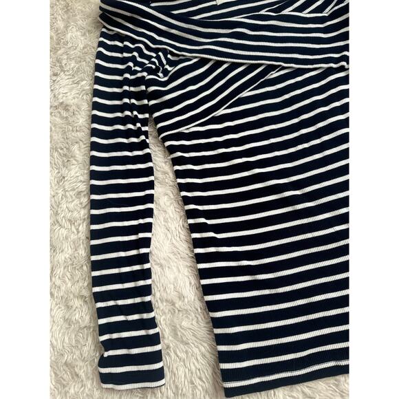 Abercrombie & Fitch Medium Navy Blue White Striped Off The Shoulder Top Ribbed - Picture 4 of 7